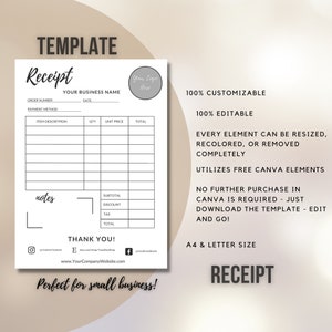 Canva Receipt Template | Small Business Printable & Customizable Receipt Template | Canva