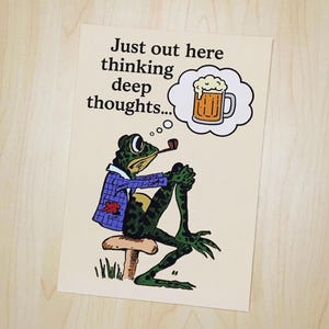 Funny Father’s Day Card Frog Thinking About Beer Retro Animal Humor Lazy Yard Work Joke Card for Dad Men Master of Stillness for Grandpa