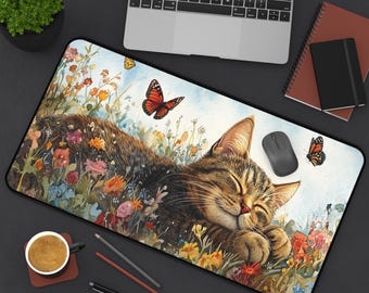 Alfombrilla de escritorio con gatito durmiendo, antideslizante, de neopreno, ideal para oficina y hogar, disponible en 3 tamaños.