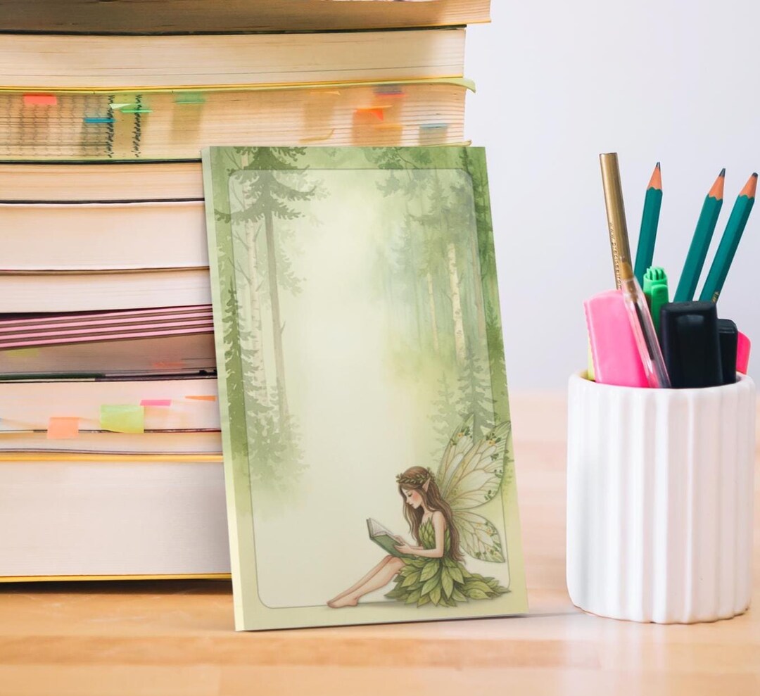 Book Lover Fairy Notepad 4x6, Forest Fairy Memo Pad, 40 Pages 100gsm ...