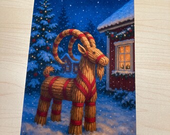 Yule Goat Card (Julbock) – Scandinavian Christmas Card, Nordic Folklore & Hygge – Scandi Holiday Art – 5" x 7" Holiday Card
