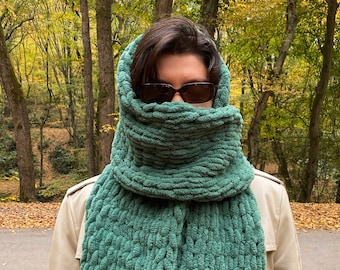 Chunky Crochet Winter Knit Cozy Giant Scarf Balaclava