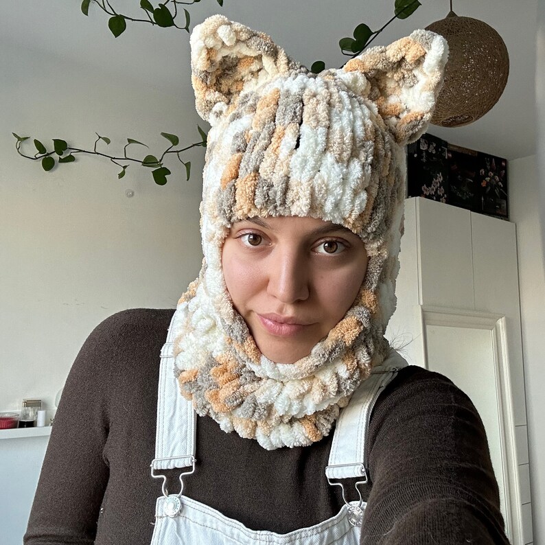 Hand Knitted Crochet Cat Ears Scarf Balaclava & Beanie Yarn Etsy