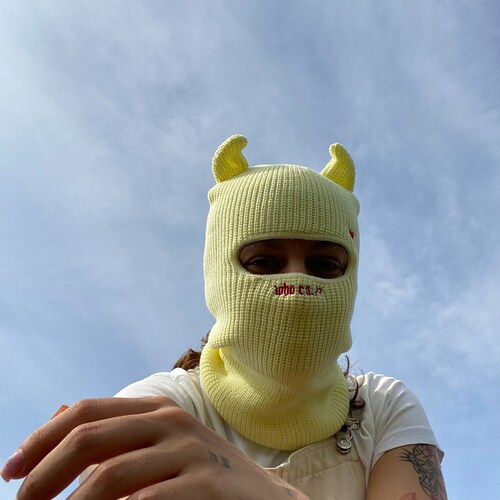Devil Balaclava Ski Mask Balaclava With Horns Knitted Hat Etsy