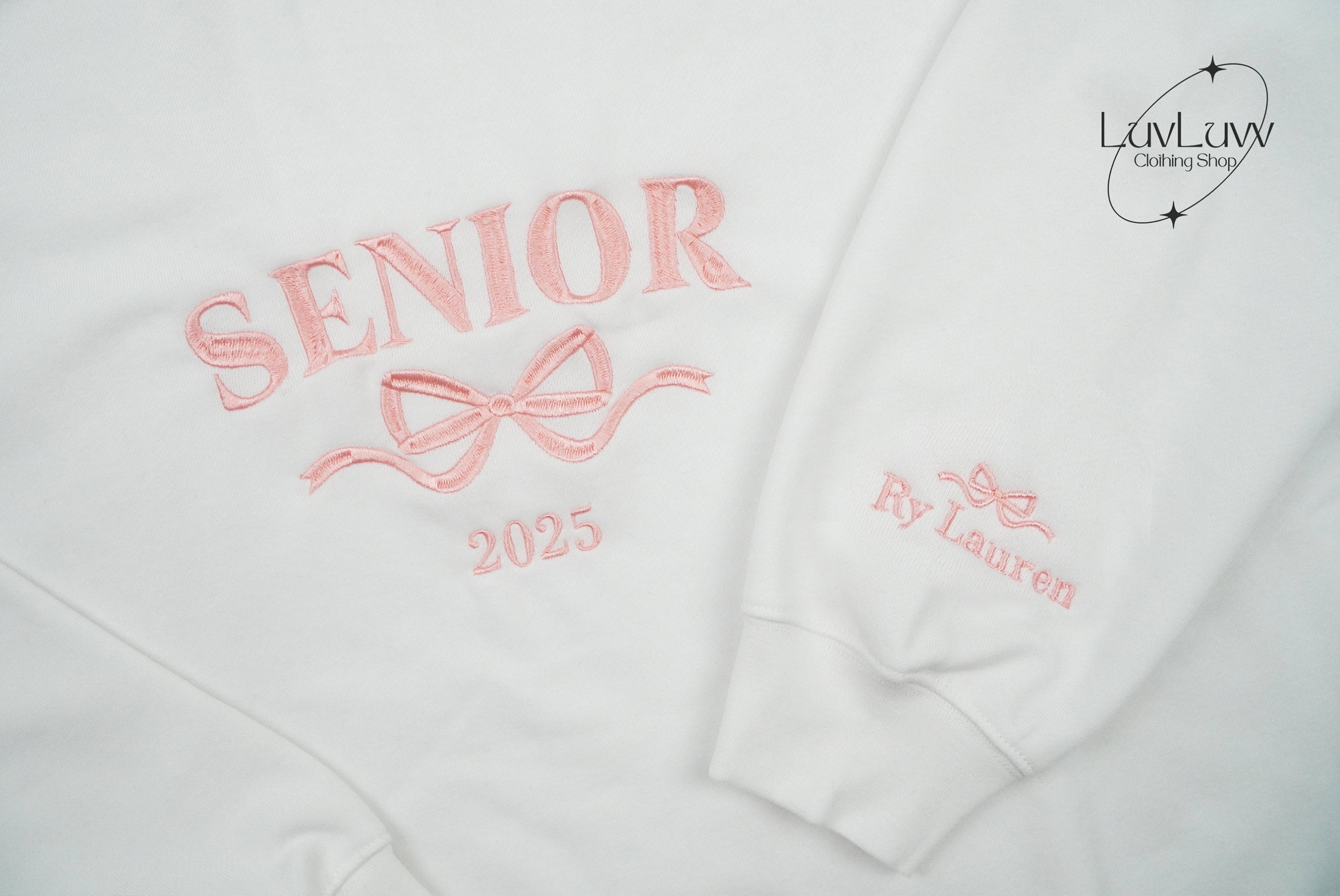 Embroidered Personalized Senior Coquette Bow Sweatshirt, Custom Graduation Sweatshirt, Class of 2025 Shirt, Personalized Senior Sweatshirt
