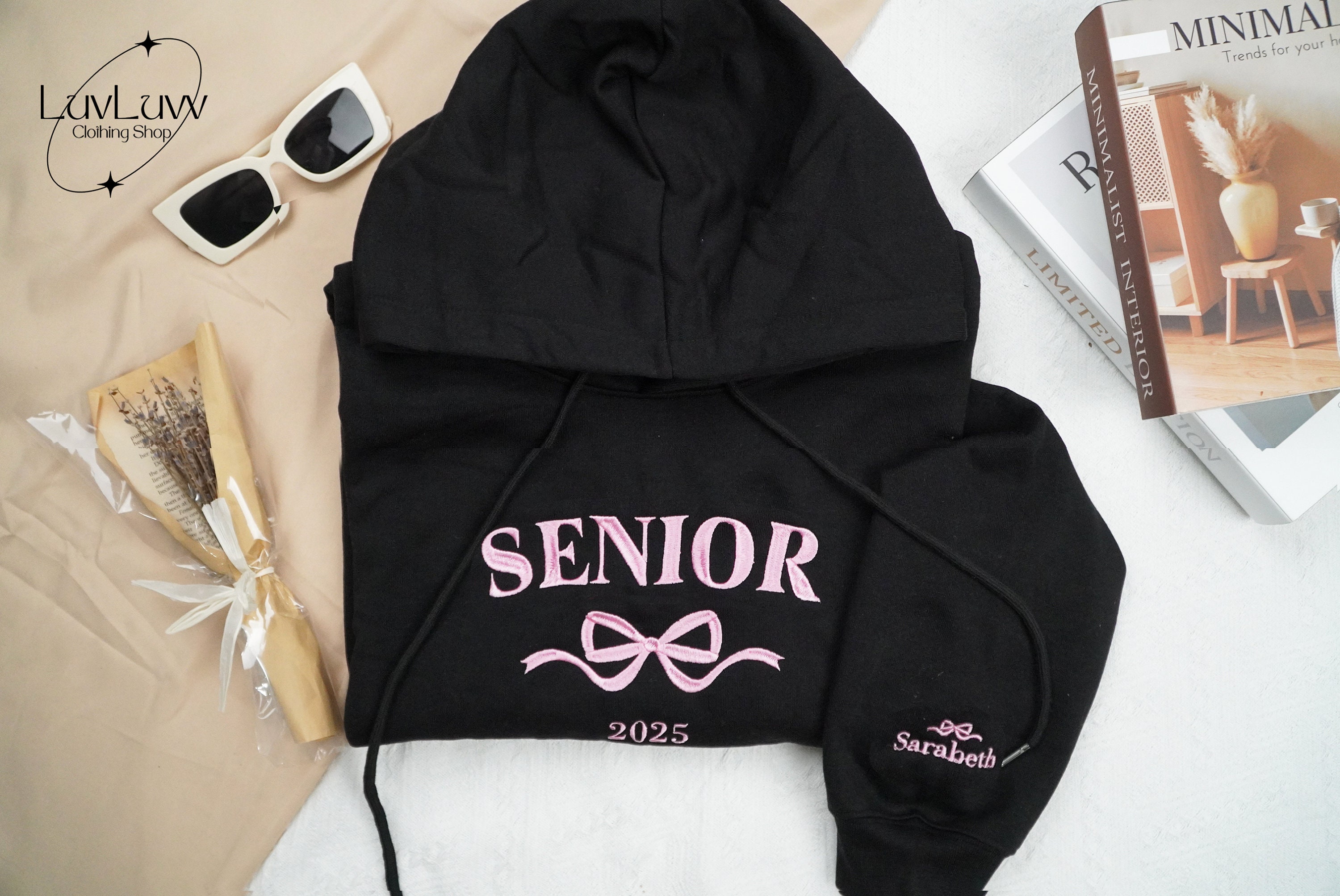 Embroidered Personalized Senior Coquette Bow Sweatshirt, Custom Graduation Sweatshirt, Class of 2025 Shirt, Personalized Senior Sweatshirt