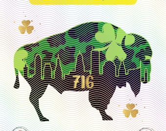 St. Patrick's Day 716 BUFFALO pride png- Cheetah print shamrock buffalo outline png Sports png St Patty's Buffalo PNG Sublimation