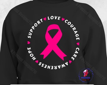 Breast Cancer Awareness Ribbon SVG PNG: Support Love Courage (Digital Download)