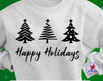 Happy Holidays Christmas Tree SVG PNG: Holiday Clipart (Digital Download)