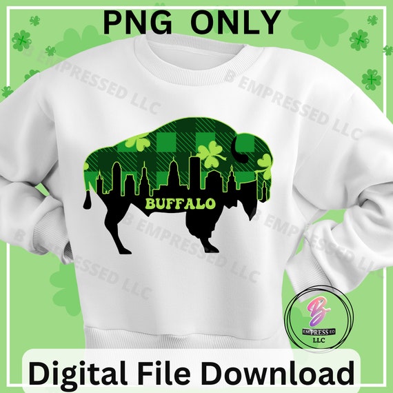 St. Patrick's Day BUFFALO pride png- shamrock checkered print buffalo outline png Sports png St Patty's Buffalo PNG Sublimation