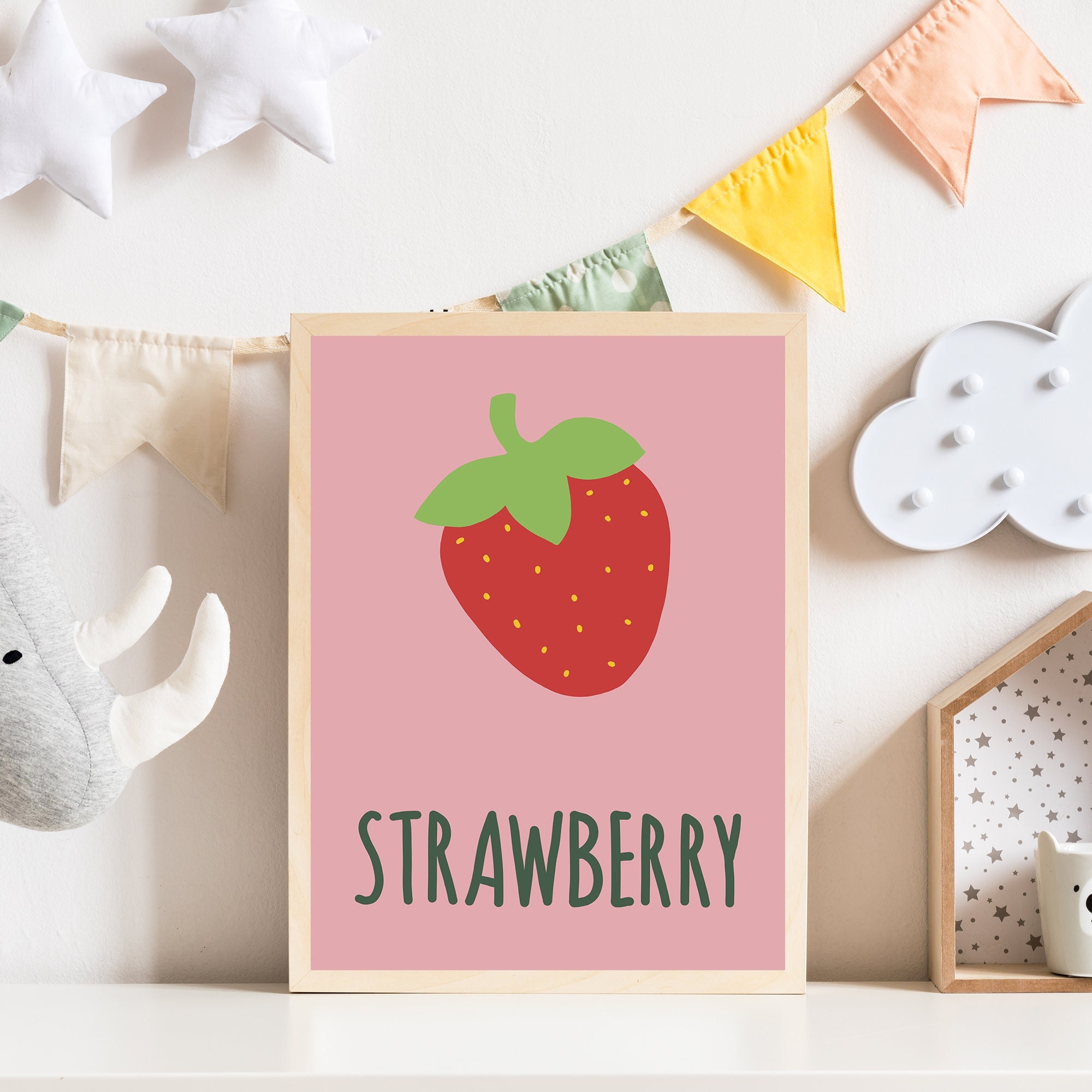 Cute Strawberry Wall Art Print, image size:2000x2000