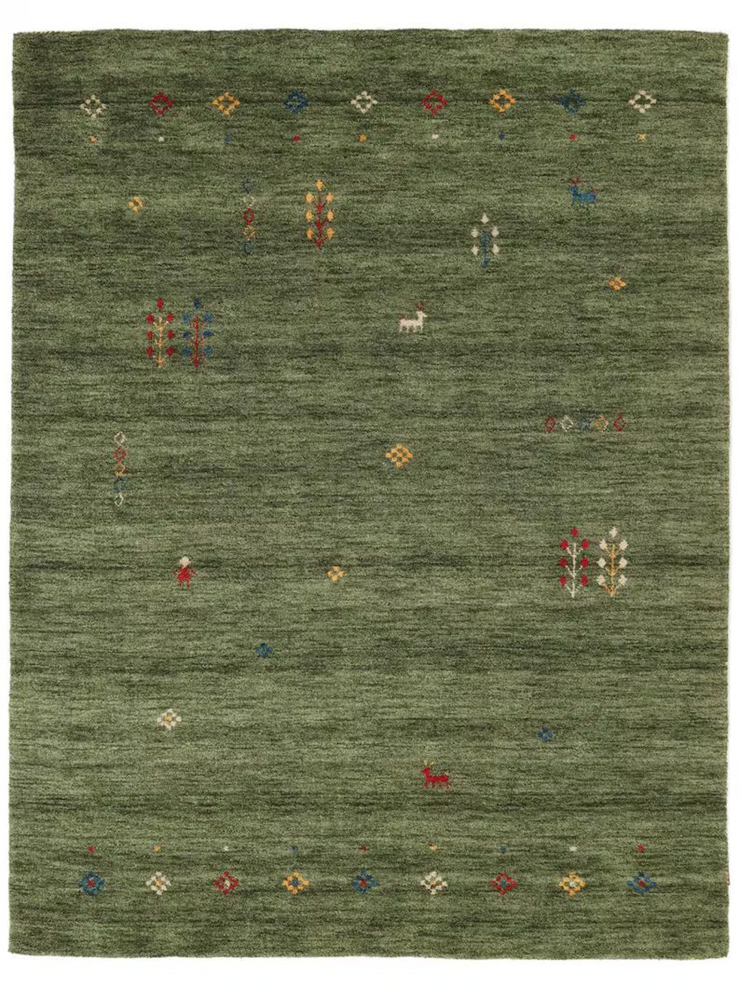Handloom Gabbeh Green Wool Rug – Giza Color Custom Bohemian High Pile ...