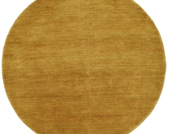 Handmade Round Wool Rug Mustard Yellow Modern Handwoven Soft High Pile Rug Boho Area Rug HandKnotted Minimalist Carpet Bohemian Round Carpet