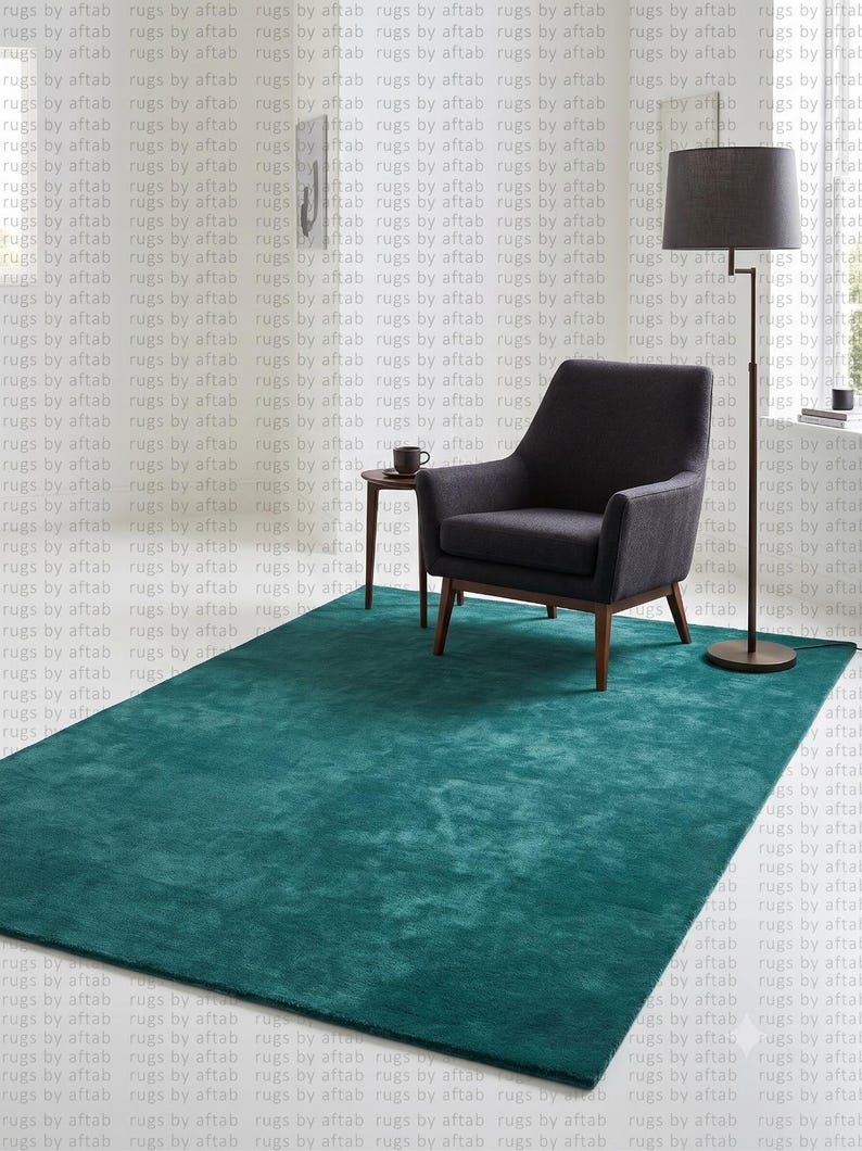 Green Solid Pattern Rug Hand Tufted Solid Rug Teal Green Wool Large Area Living Room Carpet ...