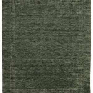 May include: A rectangular, dark green rug with a textured surface. The rug features a lighter green dotted border that frames the central area. The overall design is simple and elegant, suitable for various interior styles.