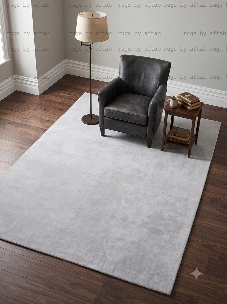 Handloom Solid Gray Wool Rug Minimalist Japandi Modern Area Living Room ...