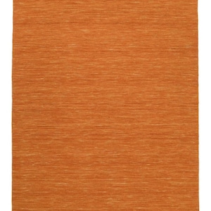 Solid Orange Kilim Rug Handwoven Wool Flatweave Durrie Custom Bohemian Rug for Living Room & Bedroom Bright Orange Wool Kilim Minimalist Rug
