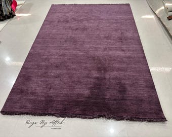 Solid Purple Colour Hand Knotted Modern Handloom Fringes 100% Wool Hand Tufted Rug Designer Wool Soft Area Rug Handmade Rugs for Living Room