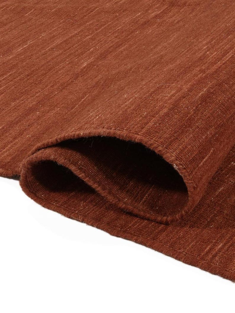 Solid Kilim Loom - Rust Color Wool Kilim Rug Handwoven, Handmade Rug ...