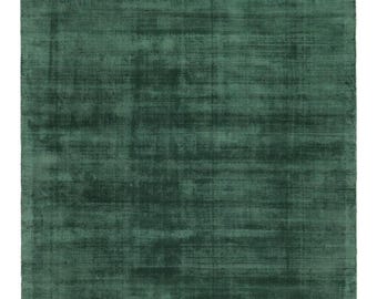 Handmade Green Wool Silk Rug Luxury Modern Area Carpet Handknotted Deep Green Rug  Soft Contemporary Wool Minimalist Green Wool Area Rug