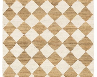 Handwoven Jute Rug Beige and Ivory Diamond Pattern Rug Scandinavian Geometric Carpet Handmade EcoFriendly Area Rug Natural Fiber Boho Rug