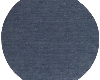 Minimalist Navy Blue Round Wool Rug – Handwoven Solid Color Area Carpet for Living Room, Bedroom & Office – Custom Sizes Available