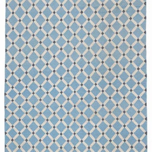 Blue Pet Yarn Kilim Rug | Handwoven Flatweave Durrie Rug | Washable Bohemian Indian Kilim Rug | Custom Size Pet-Friendly Rug