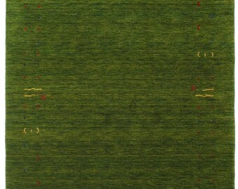 Handloom Green Gabbeh Wool Rug – Handwoven Tribal Area Carpet for Boho, Modern, or Minimalist Decor