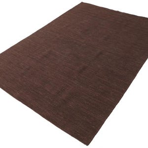 Handmade Handloom Dark Brown Wool Kilim Rug | Flatweave Bohemian Durrie Rug | Handwoven Wool Rug for Living Room | Custom Size