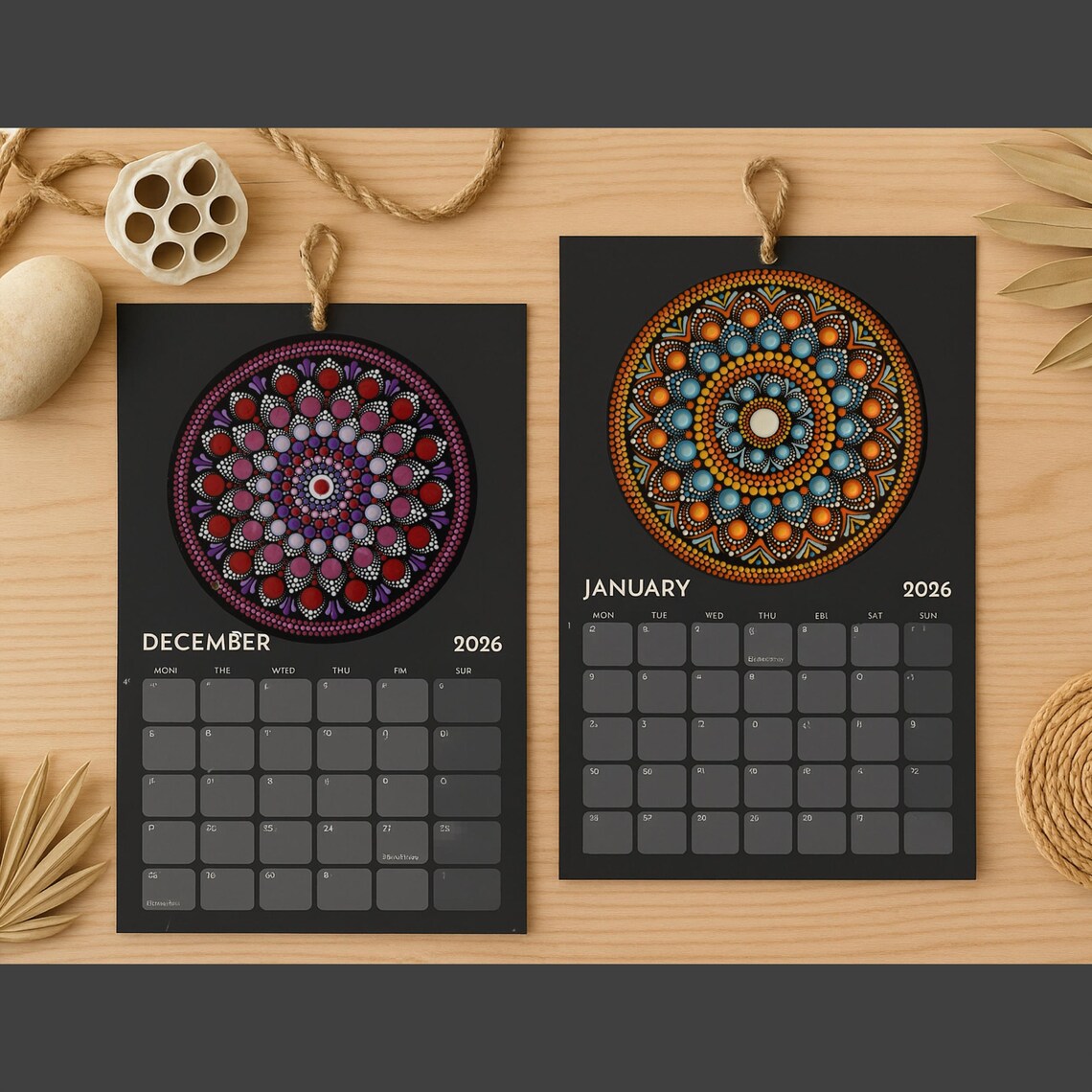 Mandala Wall Calendar Art Print 2026 With Hand-painted Designs A4 Black ...
