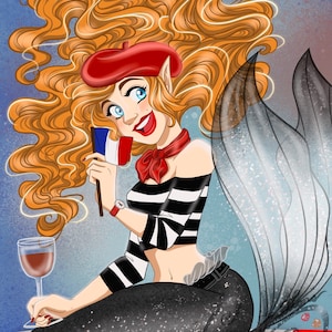 French Mermaid, Instant Digital Download, Digital Illustration, Mermaid Art, Travel Art, Mermaid decor, Nautical art