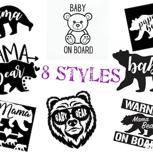 Mama Bear, Papa Bear, Baby Bear on Board, Mama Bear and Family, naklejka winylowa wycinana, 8 stylów