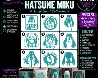 Hatsune Miku Vinyl Decal | Anime Vocaloid Car Sticker | 9 Designs | Kawaii Truck Window Laptop Tumbler Decal