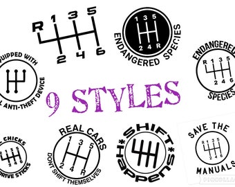 Manual Shift Vinyl Decal, Car Humor Sticker, 5 or 6 Speed