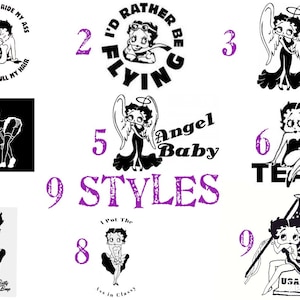 Betty Boop. Tease, USA, tyłek w stylu, aniołek, pociągnij mnie za włosy, naklejka winylowa na laptopa, samochód, okno, patriotyczna naklejka na zderzak, 9 stylów