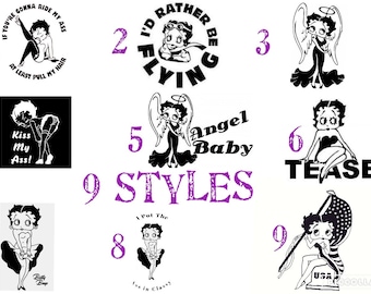 Betty Boop. Tease, USA, ass in classy, angel baby, pull my hair,  vinyl decal laptop, car, window, patriotic bumper sticker, 9 styles