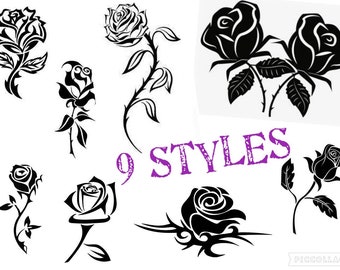 Naklejka z wycinanym winylem różanym kwiatem, 9 stylów