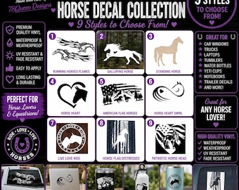 Adesivo in vinile con cavallo / Adesivo per auto per amanti dei cavalli / 9 disegni / Adesivo equestre western per finestrino di camion, laptop e bicchiere
