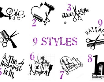 Hairapist, Hairstylist, Schere, Kamm, Hair Life, gestanzte Vinyl Aufkleber Laptop, Auto, Fenster, 9 Styles