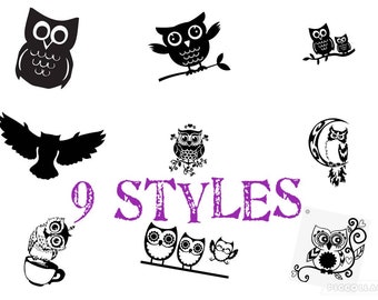 Owl, coffee, moon, celestial, silhouette, heart, branch,  die cut vinyl decal laptop, car, window, 9 styles