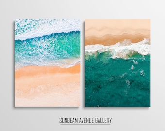 Set van 2 luchtfoto strand print set van 2, oceaan print set, strand kunst aan de muur, strand print set 2, neutrale print set, zee print set, afdrukbaar - 1714PL