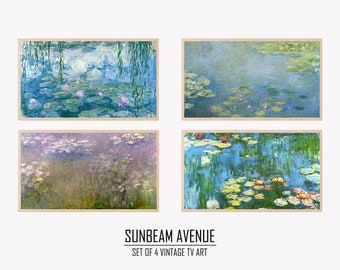 Set of 4 Samsung Frame TV Art 4K Water Lilies Famous Claude Monet Painting. Instant Download Botanical Wall Art for the Frame TV. - 1202TVS