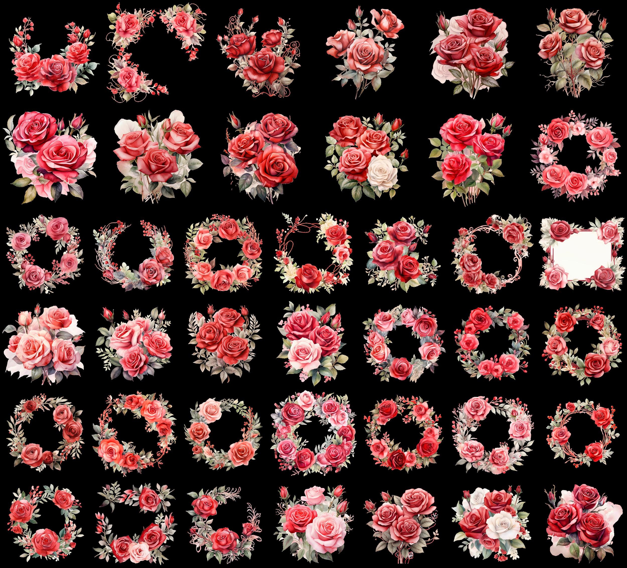 40 Red Rose Flowers Clipart Bundle, Transparent PNG, Flower Bouquets ...