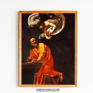 Caravaggio Wandkunst | Die Inspiration von Saint Matthew Caravaggio (1602) | Barock malerei | Religiöse Kunst | Sofortiger Download - 0829P