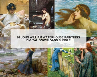 Set of 64 John William Waterhouse Print, Digital Download, William Waterhouse Poster, Landscape Painting Print Nature Wall Art - 2001PB