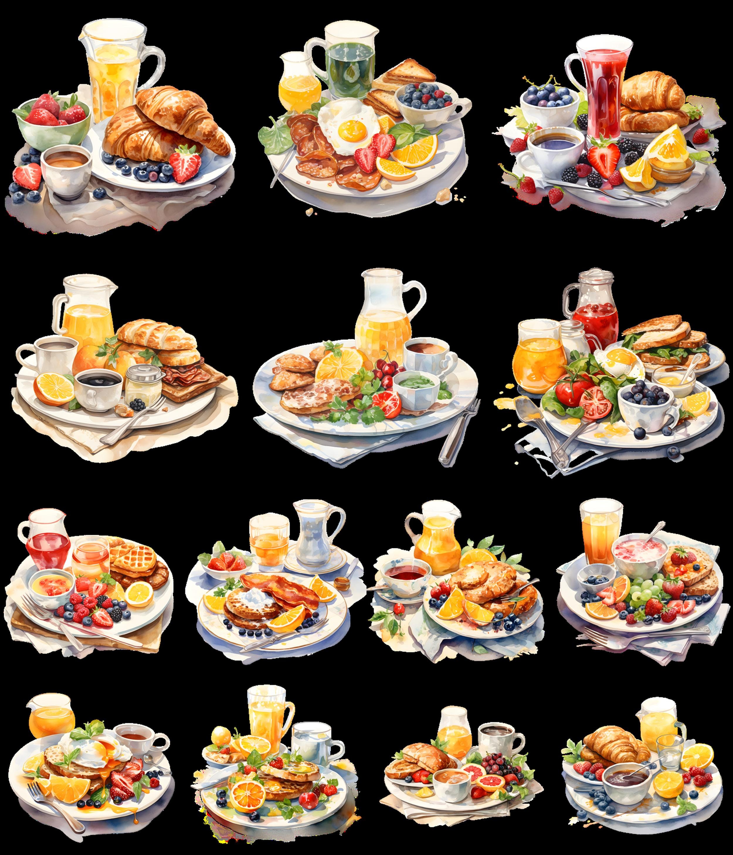 14 Breakfast Clipart Bundle, Transparent PNG, Fruit Clipart,digital ...