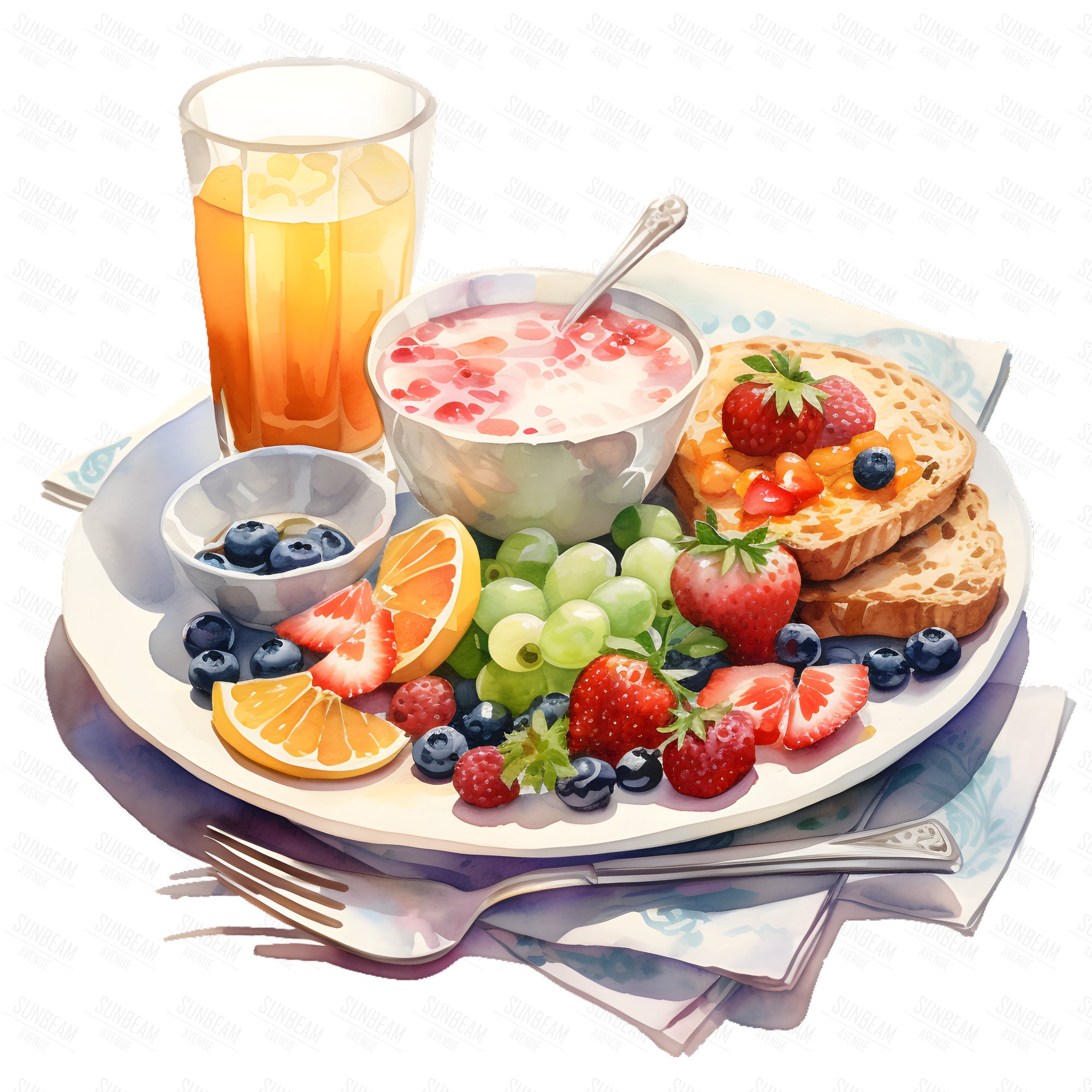 14 Breakfast Clipart Bundle, Transparent PNG, Fruit Clipart,digital ...