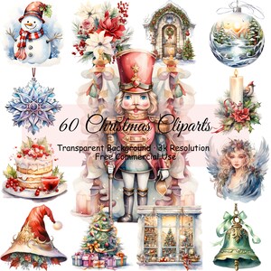 Set of 60 Christmas Clipart Watercolor Bundle, Transparent PNG, Winter Holiday clipart,Digital Download, Card Making - 2075PC