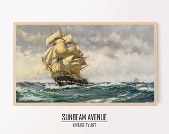 Samsung Frame TV Art | Navires | Digital vintage Ship Sailing Sea Nautical Boat Art Photo Print pour cadre de télévision - 0141TVSL