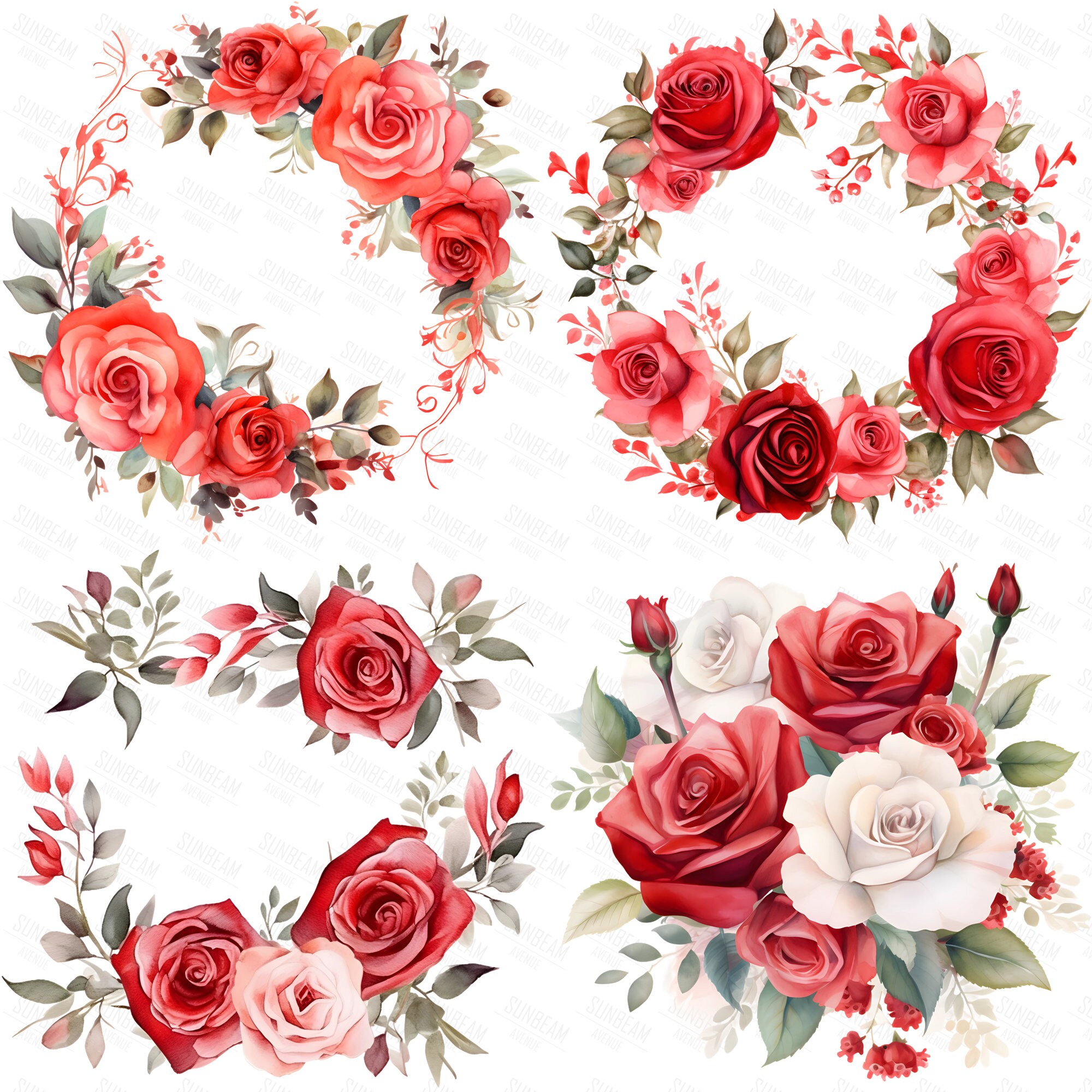 40 Red Rose Flowers Clipart Bundle, Transparent PNG, Flower Bouquets ...